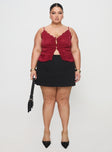 front view of model wearing Princess Polly Juliana Top Dark Red Curve Sleeveless Plunger 