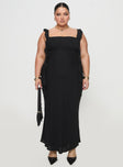 front view of model wearing Princess Polly Lanai Maxi Dress Black Curve Square Neck 