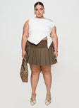 front view of model wearing Princess Polly Karre Off The Shoulder Top White Curve Short Sleeves Asymmetric Neckline 