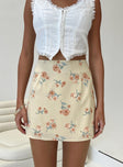 Front view of model wearing  front Selby Mini Skirt Beige Floral Princess Polly  Mini Skirts 