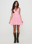 front view of model wearing Princess Polly Galvis Mini Dress Pink Plunger 