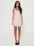 front view of model wearing Princess Polly Valencia Mini Dress Pink / Floral Square Neck 