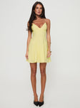 front view of model wearing Princess Polly Webbs Mini Dress Yellow Plunger 