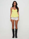 front view of model wearing Princess Polly Barbier Top Yellow Sleeveless Sweetheart 