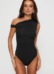 front view of model wearing Princess Polly Beller Bodysuit Black Sleeveless 