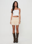   front view of model wearing Princess Polly Finlie Lace Rara Skirt Cream / Floral Mini Skirts 