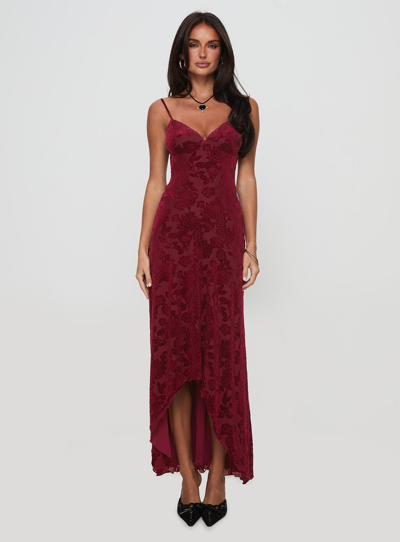 Shop Formal Dress - Rumours Slippy Burnout Maxi Dress Burgundy secondary image