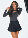 Front view of model wearing  front Princess Polly Full Sleeves Square Neck  Isiah Long Sleeve Top Slate