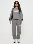 front view of model wearing Princess Polly Princess Polly Track Pants Puff Text Charcoal 