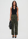 front view of model wearing Princess Polly Bodhi Utility Cargo Pants Camo High Waisted Pants 