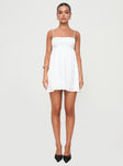 front view of model wearing Princess Polly Ortega Mini Dress White Petite Square Neck 