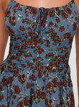 product Princess Polly Barrett Mini Dress Blue / Floral Square Neck 