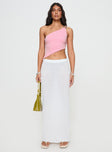 front view of model wearing Princess Polly Toomba One Shoulder Top Pink Sleeveless Asymmetric Neckline 