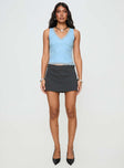 front view of model wearing Princess Polly Far Away Top Blue Sleeveless V-Neck 