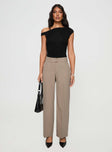 front view of model wearing Princess Polly Jeller Pinstripe Pants Beige Pinstripe High Waisted Pants 