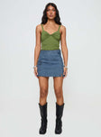 front view of model wearing Princess Polly Greyer Top Green Sleeveless Plunger 