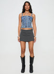 front view of model wearing Princess Polly Yappa Denim Top Mid Wash Sleeveless Square Neck 