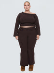 front view of model wearing Princess Polly Sina Off The Shoulder Top Chocolate Curve Cropped 