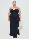 front view of model wearing Princess Polly Destinations Maxi Dress Navy Curve Sweetheart Neckline 