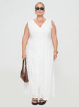 Summer Season Linen Blend Maxi Dress White Curve V-Neck 