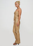 side view of model wearing Princess Polly Stagecoach Lace Up Pants Brown 