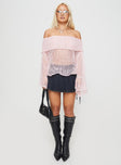 front view of model wearing Princess Polly Trapok Off The Shoulder Sweater Pink Long 