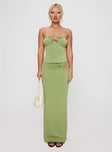 front view of model wearing Princess Polly Sun Chaser Strapless Top Green Sleeveless Sweetheart 