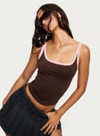 side view of model wearing Princess Polly Caputo Contrast Tank Brown / Pink Sleeveless Square Neck 