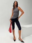 front view of model wearing Princess Polly Kinger Top Slate Sleeveless Crew Neck 