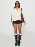 front view of model wearing Princess Polly Mandee Quarter Zip Knit Sweater Cream Long 