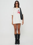 front view of model wearing Princess Polly Kewpie Angel Vs Devil Oversized Tee White Half Sleeves Crew Neck 