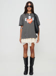 front view of model wearing Princess Polly Kewpie Oversized Tee Washed Black Half Sleeves Crew Neck 