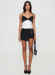 front view of model wearing Princess Polly First Class Top White / Black Sleeveless V-Neck 