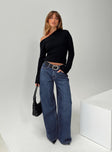 back view of model wearing Princess Polly Naylor Wide Leg Jeans Mid Blue Denim Tall Mid Rise 