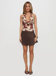   side view of model wearing Princess Polly Dorofia Pleat Mini Skirt Chocolate Brown Mini Skirts 