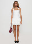 front view of model wearing Princess Polly Gigli Bubble Hem Mini Dress White Square Neck 