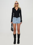   front view of model wearing Princess Polly Pacific Coast Denim Cargo Skirt Light Wash Mini Skirts 