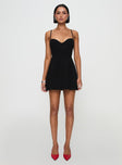 front view of model wearing Princess Polly Rummy Mini Dress Black Sweetheart Neckline 