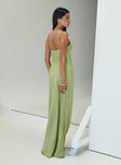 back view of model wearing Princess Polly Nehemiah One Shoulder Maxi Dress Chartreuse Asymmetric Neckline 