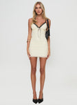 front view of model wearing Princess Polly Nolane Mini Dress Cream V-Neck 