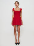 front view of model wearing Princess Polly Landon Mini Dress Red Petite Sweetheart Neckline 