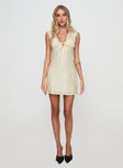 front view of model wearing Princess Polly Ysabelle Mini Dress Cream Plunger 