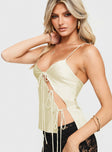 side view of model wearing Princess Polly Mariah Cami Top Cornsilk Sleeveless Scoop Neck 