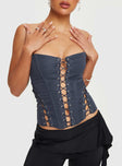 product Princess Polly Sleeveless Asymmetric Neckline  Eden Lace Up Corset Blue