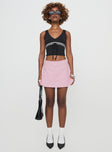 front view of model wearing Princess Polly Gigi Skort Pink High Waisted Shorts 