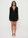 Long sleeve playsuit Plunging neckline, flared sleeves, tie fastening at back Good stretch, fully lined 