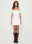 front view of model wearing Princess Polly Rabatia Mini Dress White Square Neck 