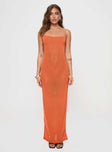 side view of model wearing Princess Polly Cote Maxi Dress Orange Scoop Neck 