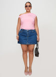   front view of model wearing Princess Polly Nickei Denim Mini Skirt Mid Wash Curve Mini Skirts 