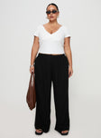 front view of model wearing Princess Polly Louis Linen Blend Pants Black Curve High Waisted Pants 